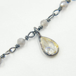 Load image into Gallery viewer, Coated Grey Moonstone &amp; CZ Dangle Oxidized Wire Chain. CMS88
