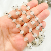 Coated White Chalcedony Oxidized Wire Chain.