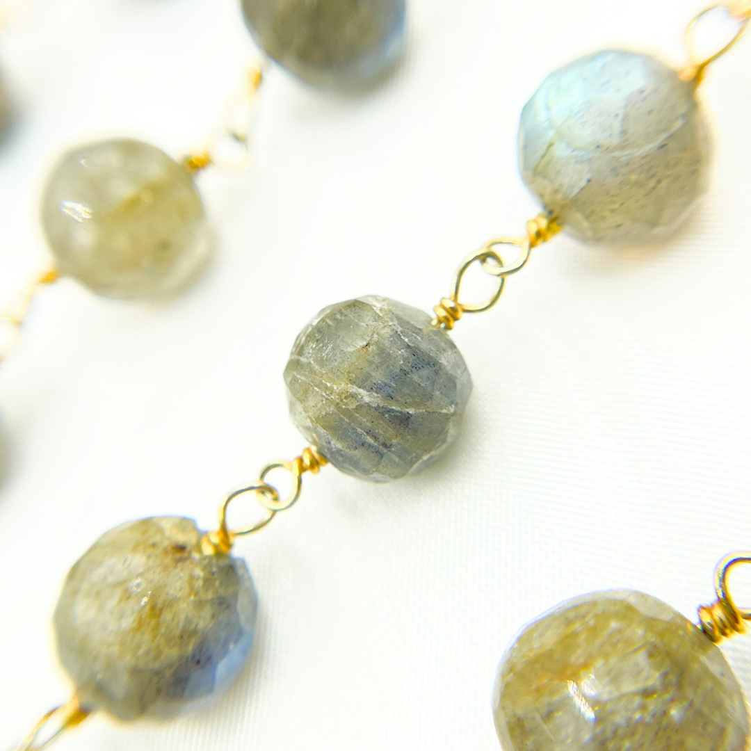 Labradorite Round Shape Gold Plated Wire Chain. LAB87