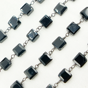 Black Spinel Square Shape Oxidized Chain