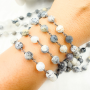 Dendrite Opal Round Shape Oxidized Wire Chains