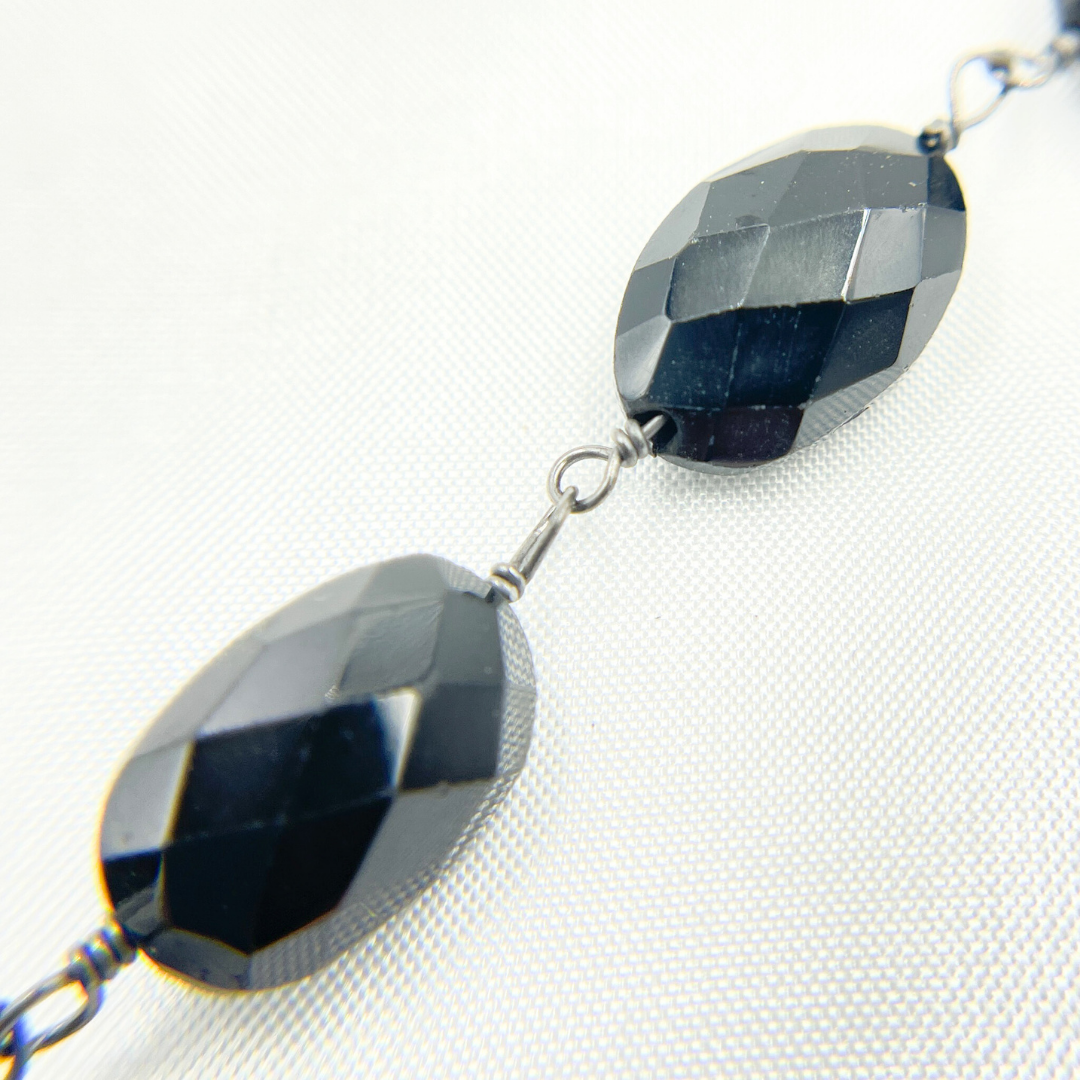 Black Spinel Oval Shape Oxidized Wire Chain. BSP44