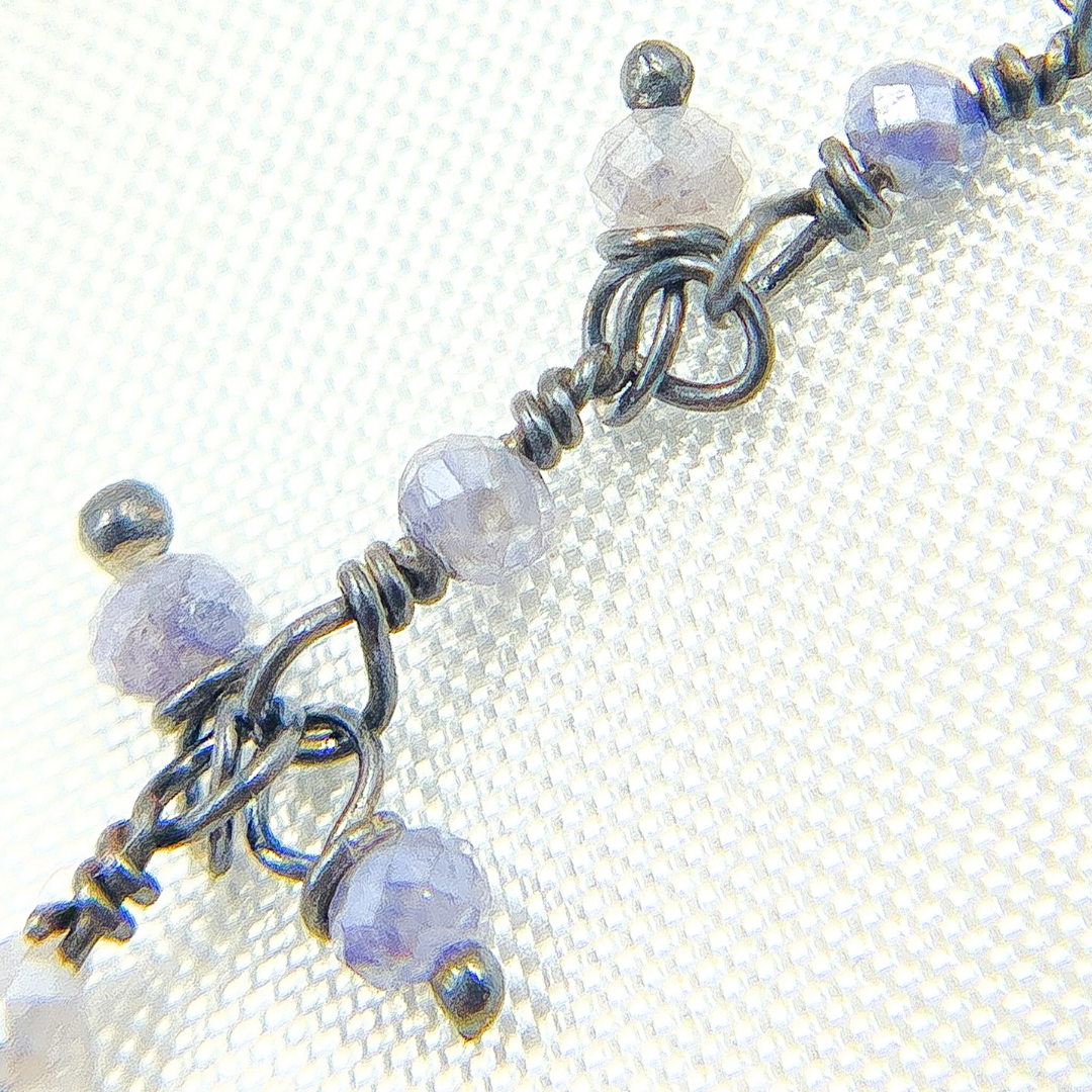 Coated Blue Moonstone Cluster Dangle Oxidized Wire Chain. CMS90