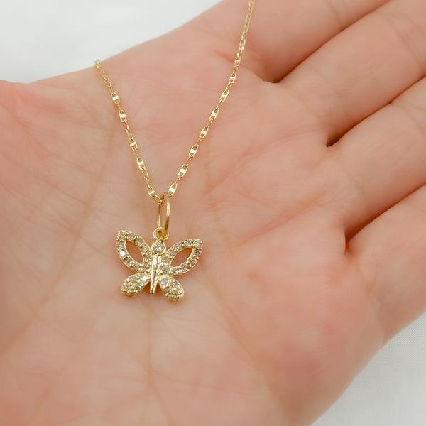 14k Solid Gold Diamonds Butterfly Charm. GDP630
