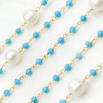 Load image into Gallery viewer, Turquoise &amp; Pearl Gold Plated Wire Chain. TRQ44
