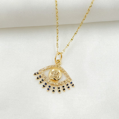 14K Solid Gold Evil Eye Pendant with Diamonds & Stone. GDP367
