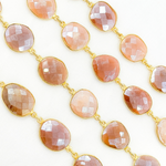 Load image into Gallery viewer, Coated Peach Moonstone Organic Shape Bezel Gold Plated Silver Wire Chain. CMS31
