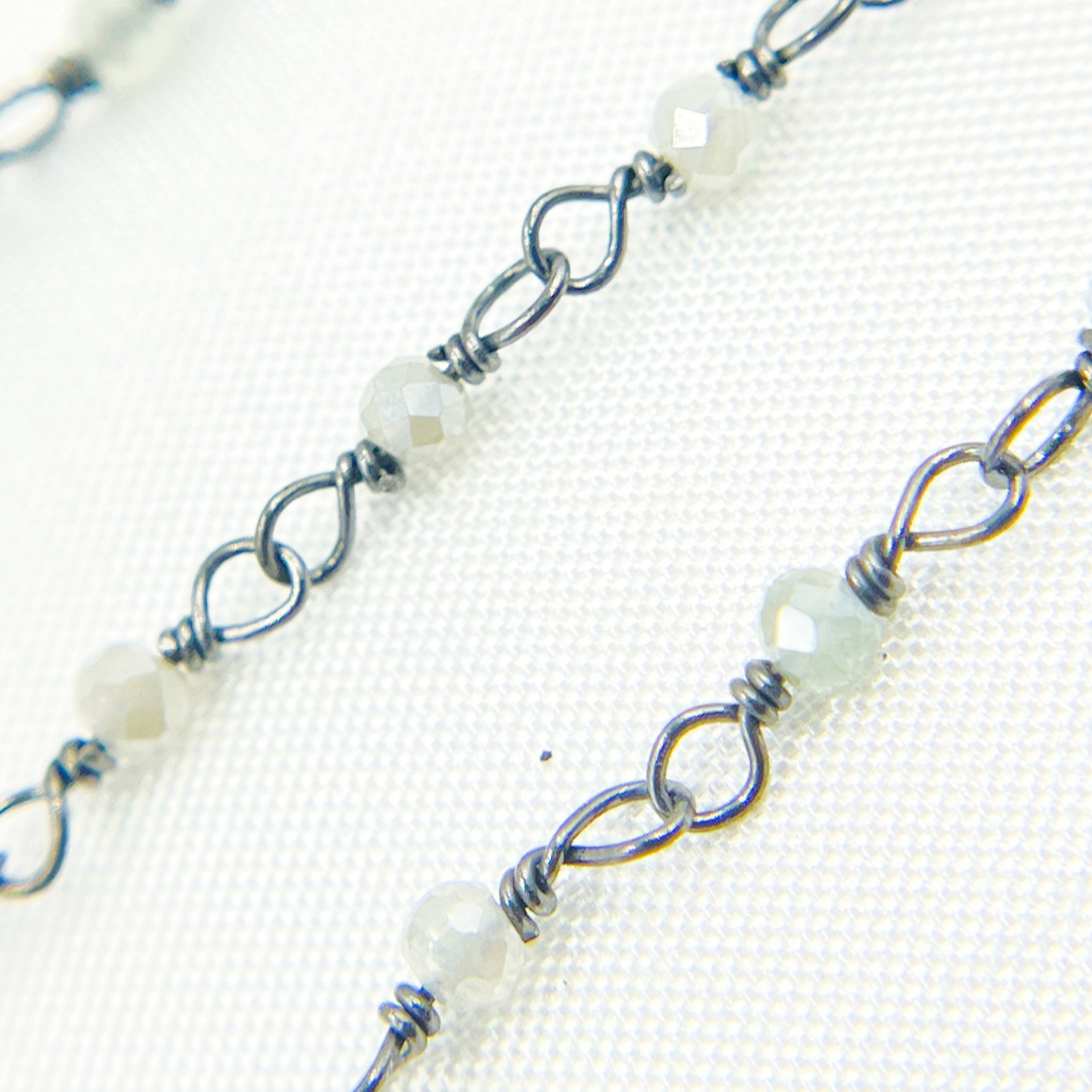 Coated Green Moonstone Oxidized Wire Chain. CMS68