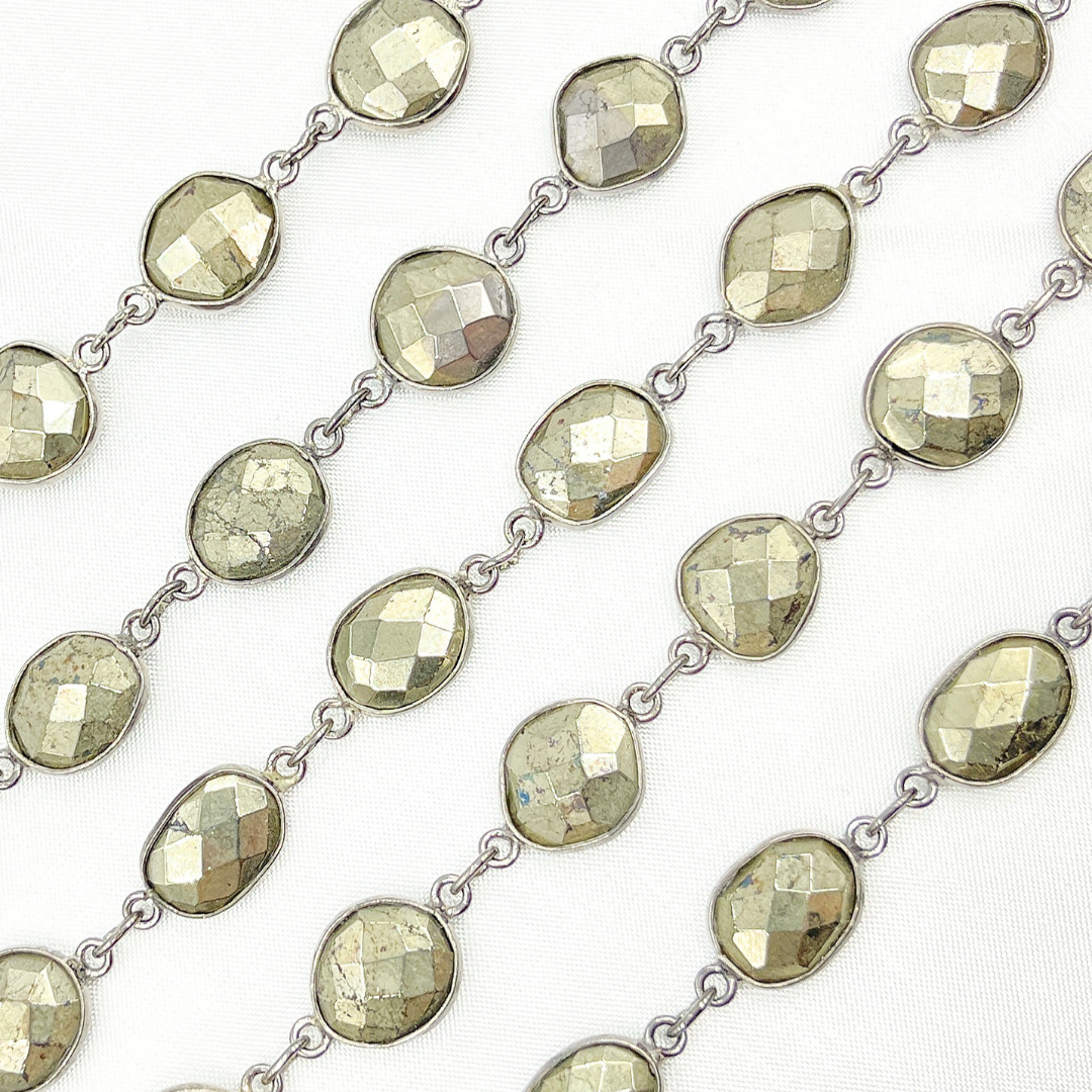 Pyrite Organic Shape Bezel Oxidized Wire Chain. PYR62