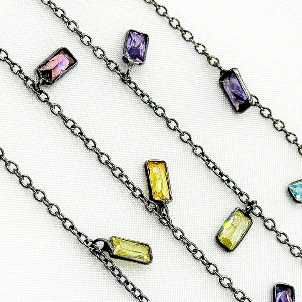 Multi Color Cubic Zirconia Rectangle Shape Dangle Chain.