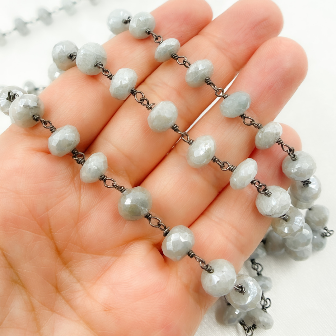 Coated Milky Aquamarine Oxidized Wire Chain. AQU3