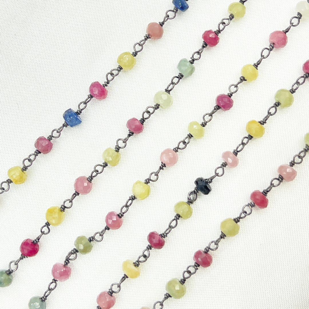 Multi Sapphire Faceted Oxidized Wire Chain. MSA15