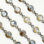 Load image into Gallery viewer, Coated Grey Moonstone Round Shape Bezel Oxidized Wire Chain. CMS103
