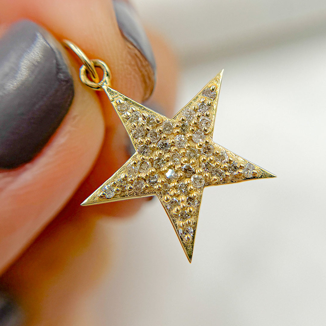 GDP03. 14K Solid Gold Diamond Star Charm