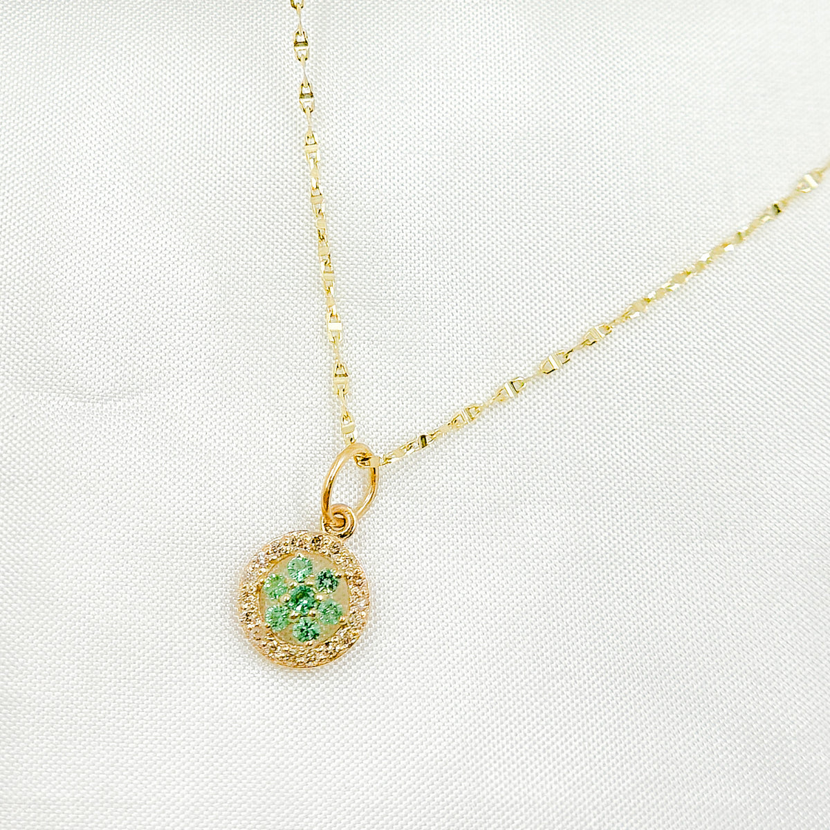 14k Solid Gold Diamond and Gemstone Circle Charm. GDP394