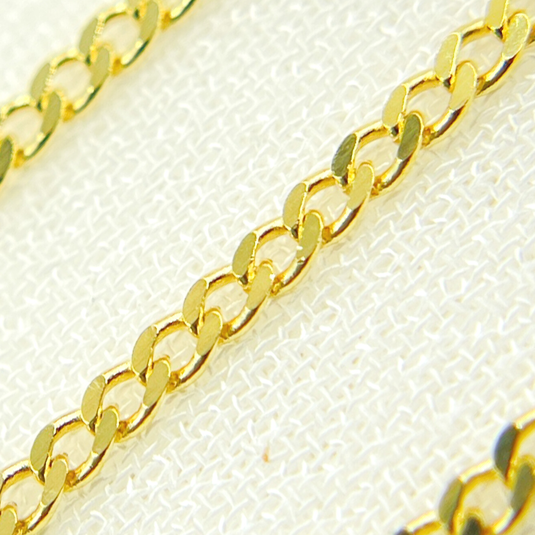 14K Solid Yellow Gold Flat Curb Link Chain by Foot. 040GMBG2T2A8L001byFt