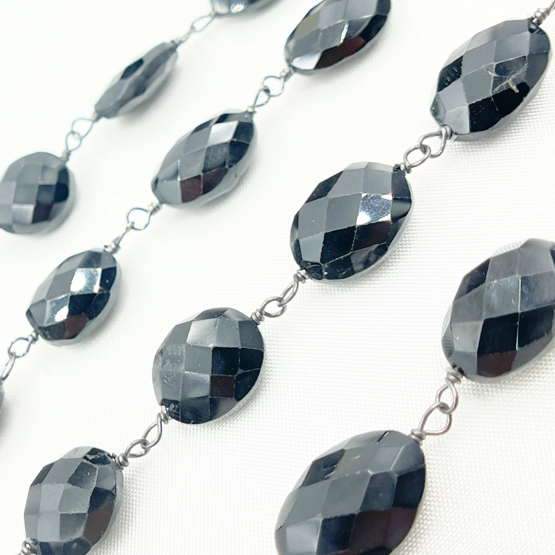 Black Spinel Oval Shape Oxidized Wire Chain. BSP44