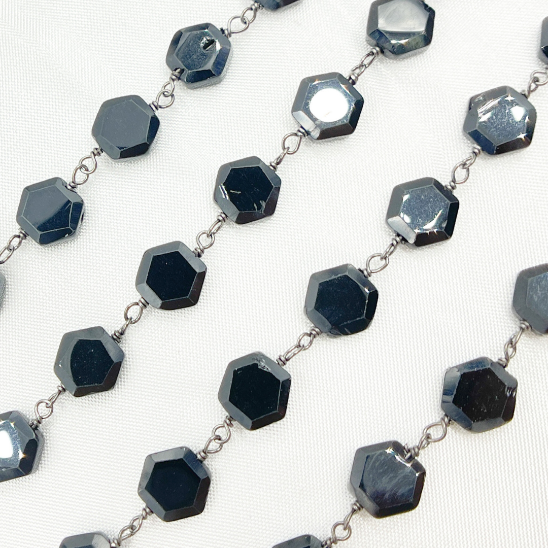 Black Spinel Hexagon Shape Oxidized Wire Chain. BSP22