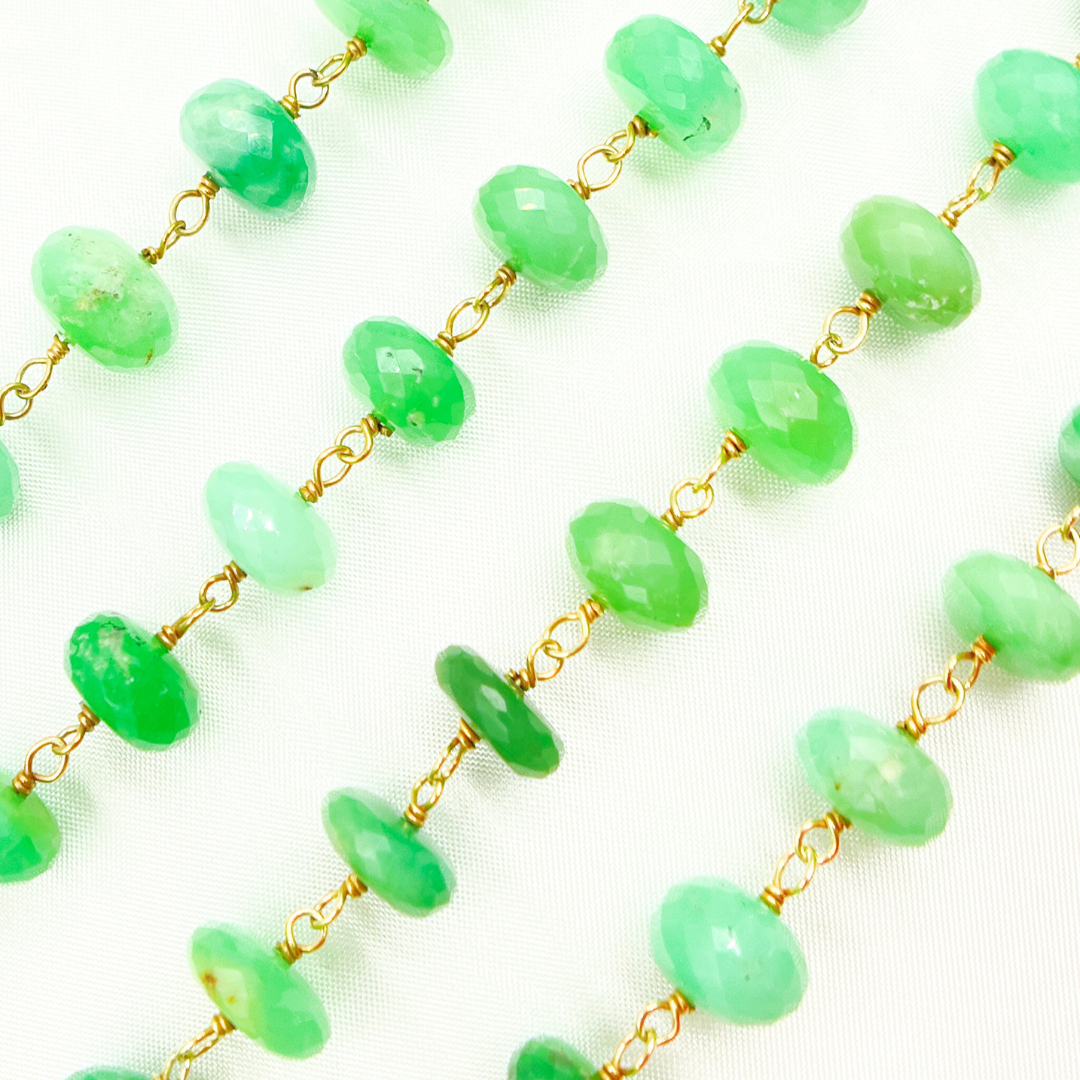 Chrysoprase Rondel Faceted Gold Plated Wire Chain. CHR14