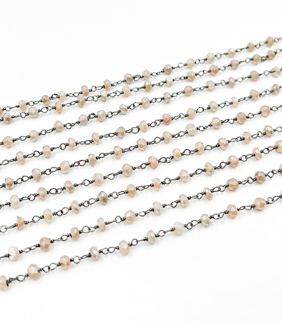 Coated Peach Moonstone Wire Wrap Chain. CMS35