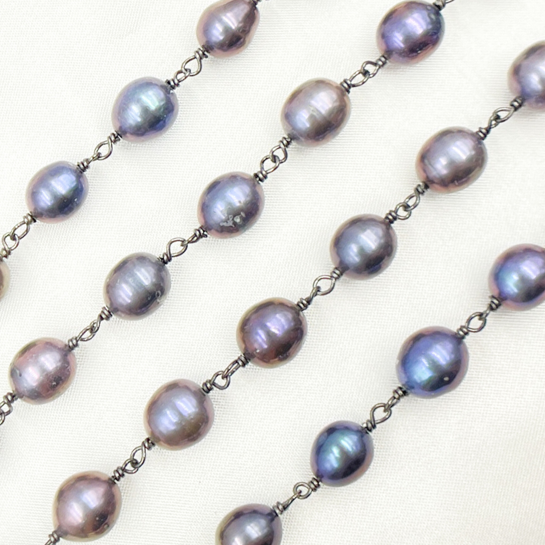 Peacock Freshwater Pearl Oxidized Wire Chain. PRL41