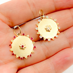 Load image into Gallery viewer, 14K Solid Gold Circle Charm with Flower in the Center in Diamond and Gemstones. GDP525
