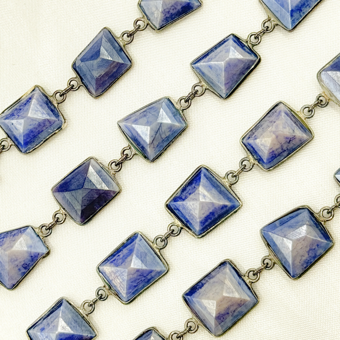 Coated Blue Quartz Rectangle Shape Bezel Oxidized Wire Chain. CQU47