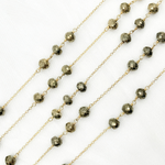 Load image into Gallery viewer, Pyrite Rondel Shape Gold Plated Wire Chain. PYR16
