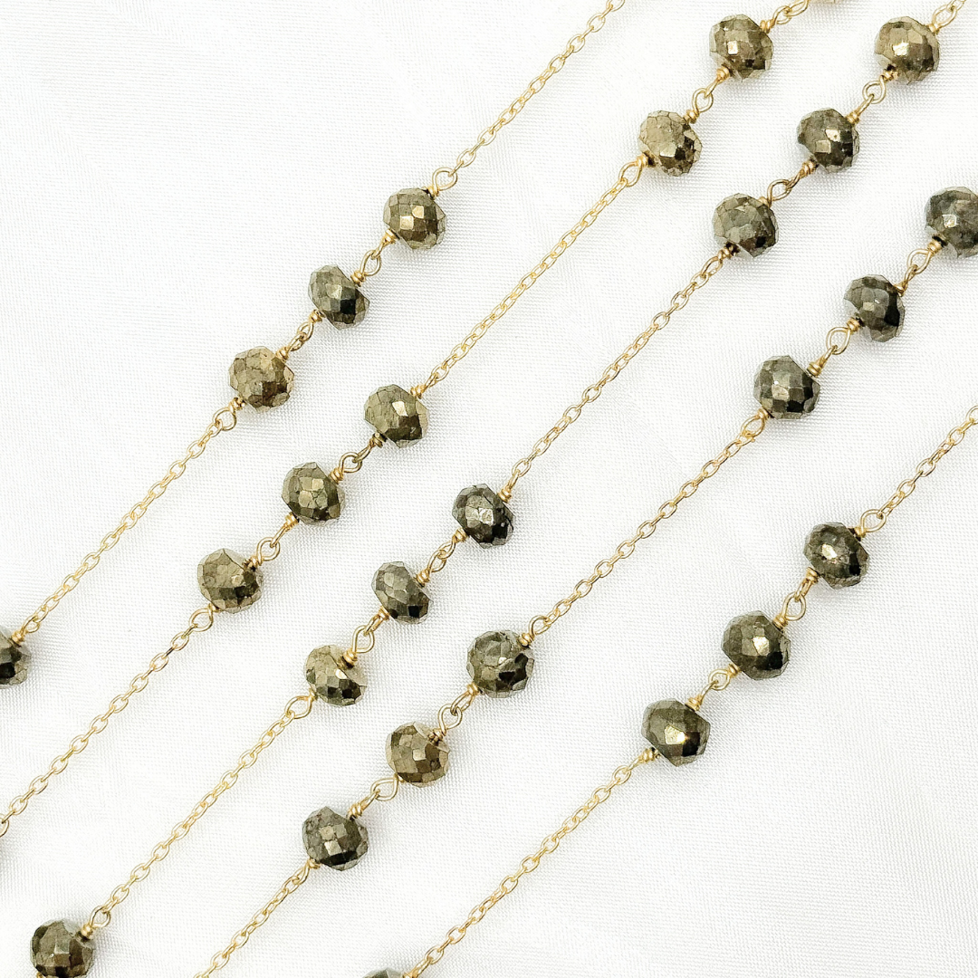 Pyrite Rondel Shape Gold Plated Wire Chain. PYR16