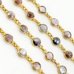 Load image into Gallery viewer, Coated Chocolate Moonstone Round Shape Bezel Gold Plated Wire Chain. CMS10
