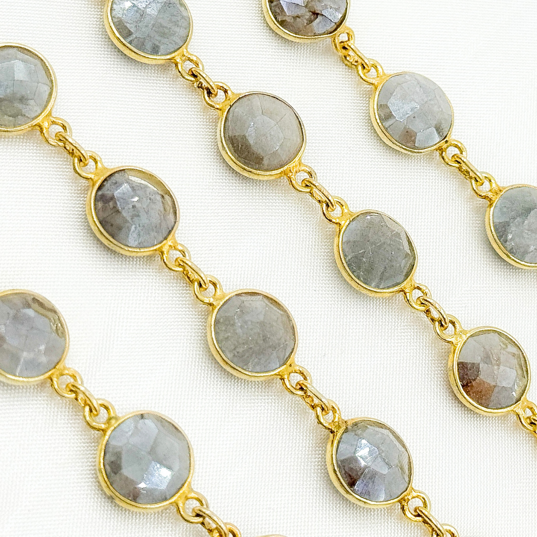 Coated Milky Aquamarine Round Shape Bezel Gold Plated Wire Chain. AQU9