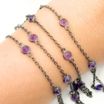 Load image into Gallery viewer, Amethyst Round Shape Bezel Oxidized Connected Wire Chain. AME6
