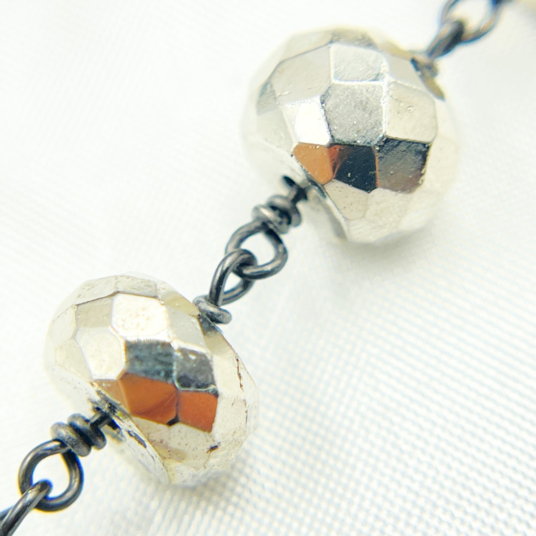 Steel Pyrite Faceted Rondel Oxidized Wire Chain. PYR39