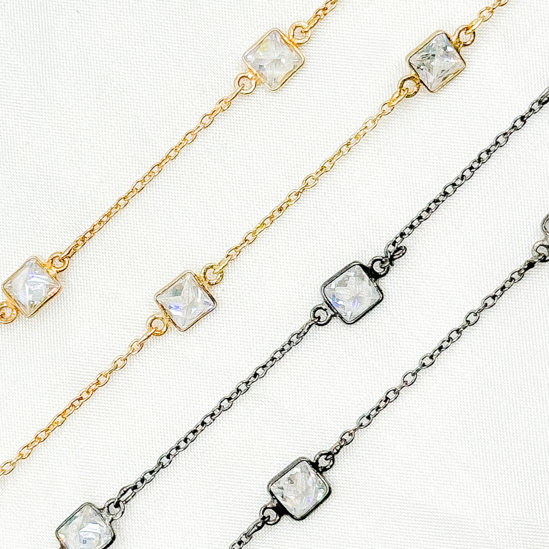 Cubic Zirconia Square Shape Connected Chain. CZ14