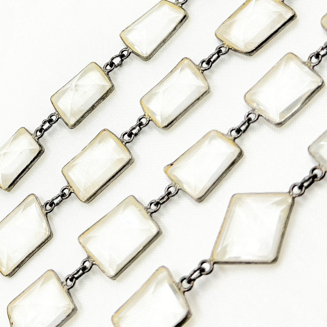 Crystal Rectangular Shape Bezel Oxidized Wire Chain. CR32