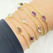 Multi Gemstone Organic Shape Gold Plated Connected Wire Chain