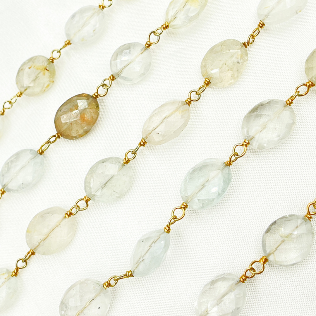 Aquamarine Oval Gold Plated Wire Chain. AQU15