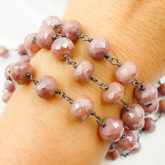 Coated Peach Quartz Oxidized Wire Chain
