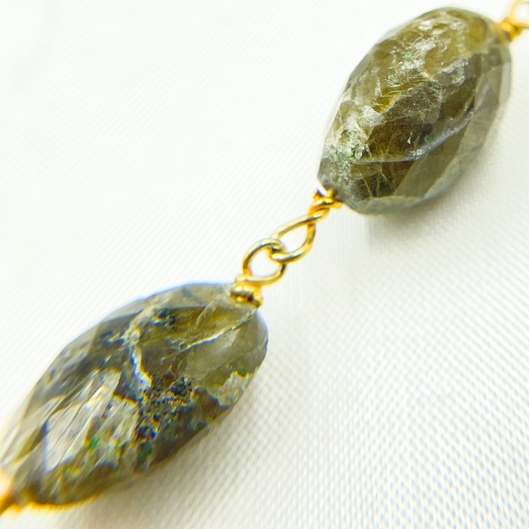 Labradorite Oval Shape Gold Plated Wire Chain. LAB79