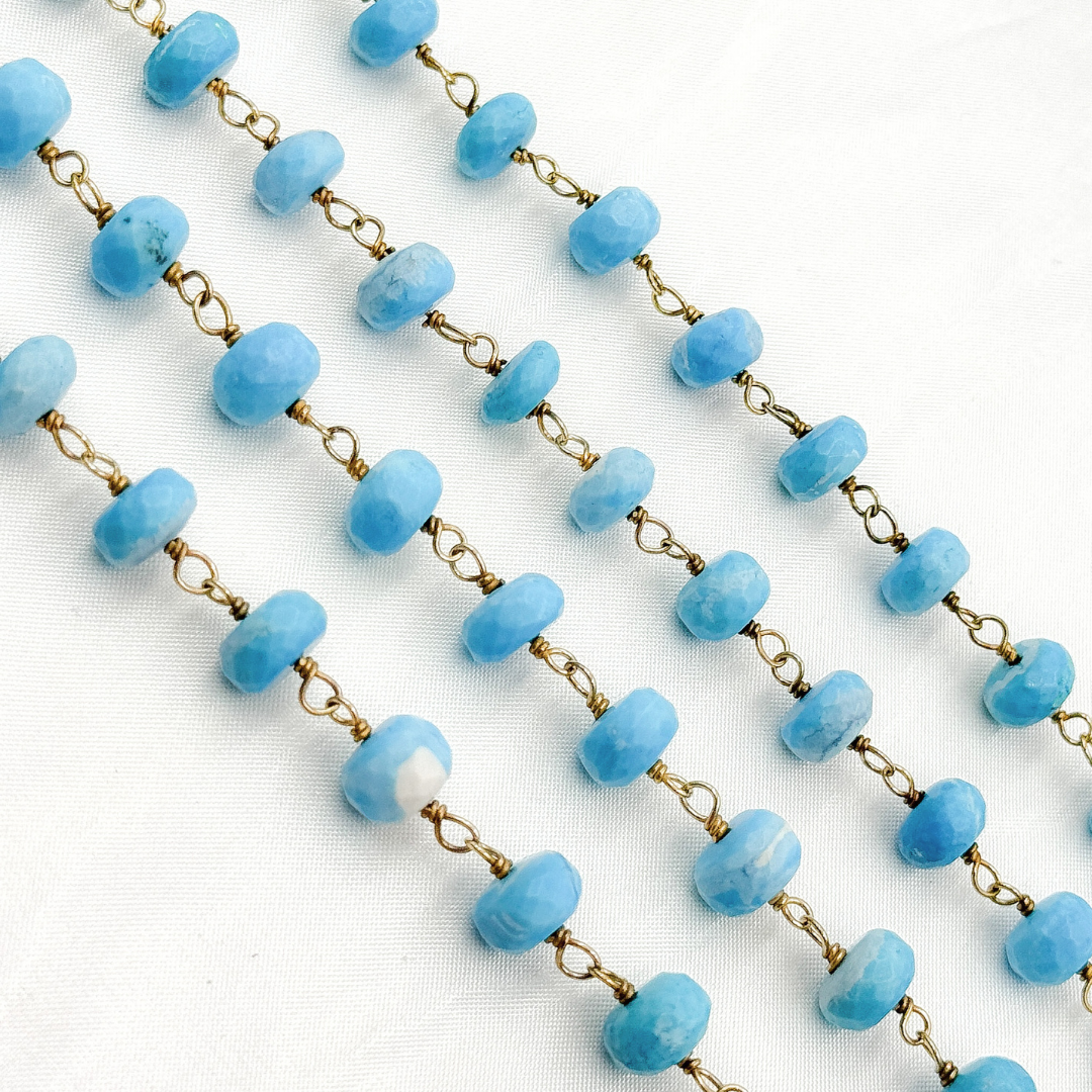 Turquoise Rondel Shape Gold Plated Wire Chain. TRQ49