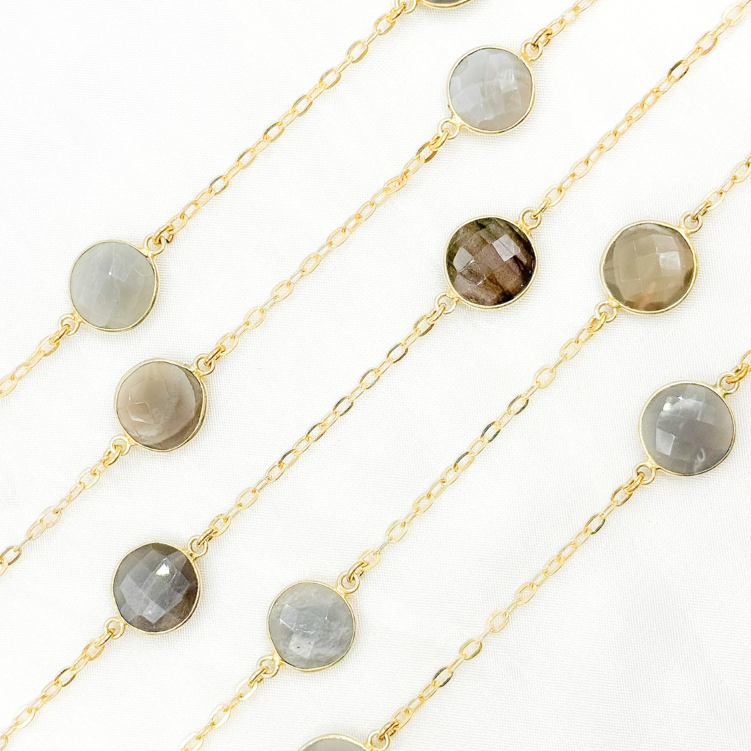 Grey Moonstone Gold Plated Connected Wire Chain. MS71