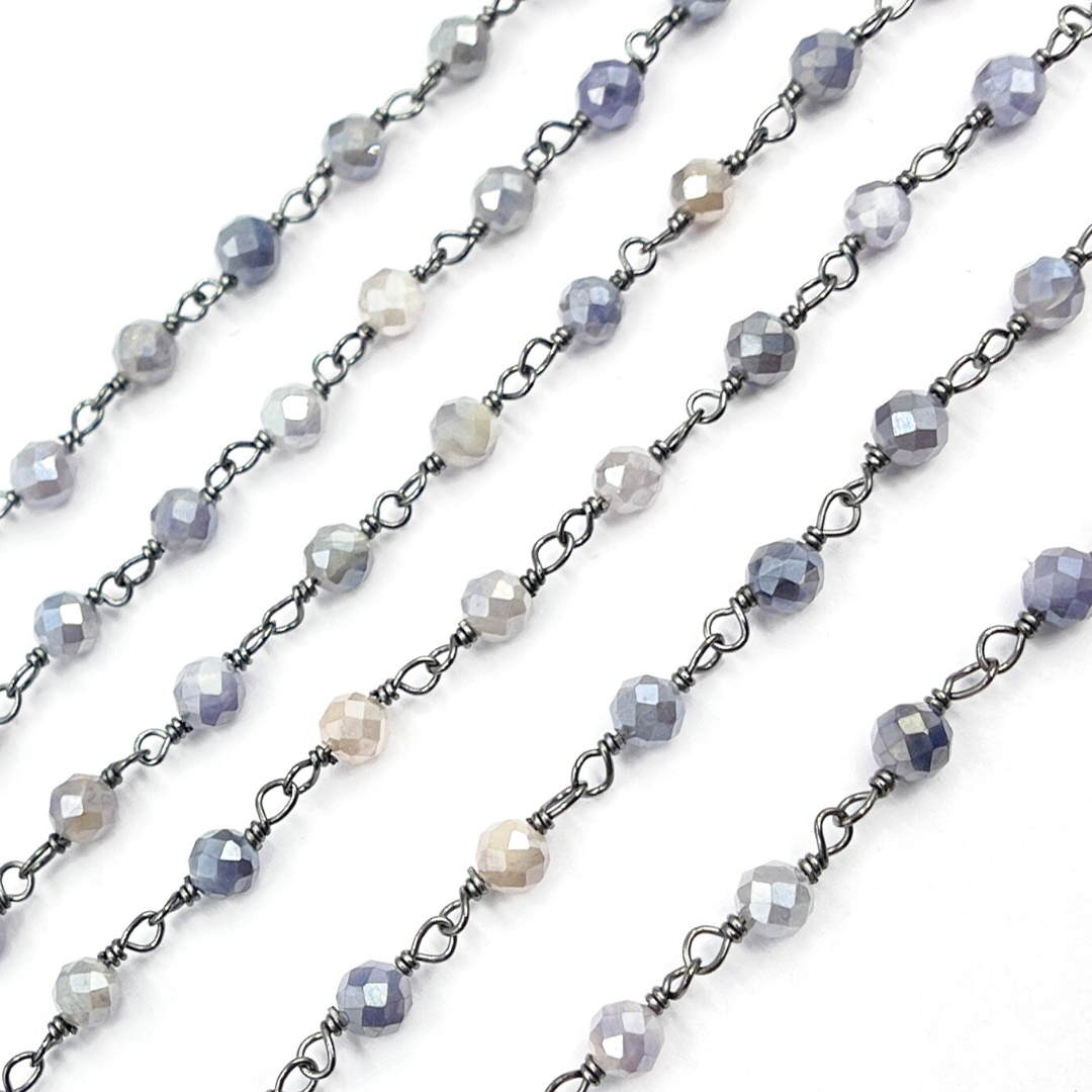 Coated Blue Moonstone Black Rhodium 925 Sterling Silver Wire Chain. CMS53