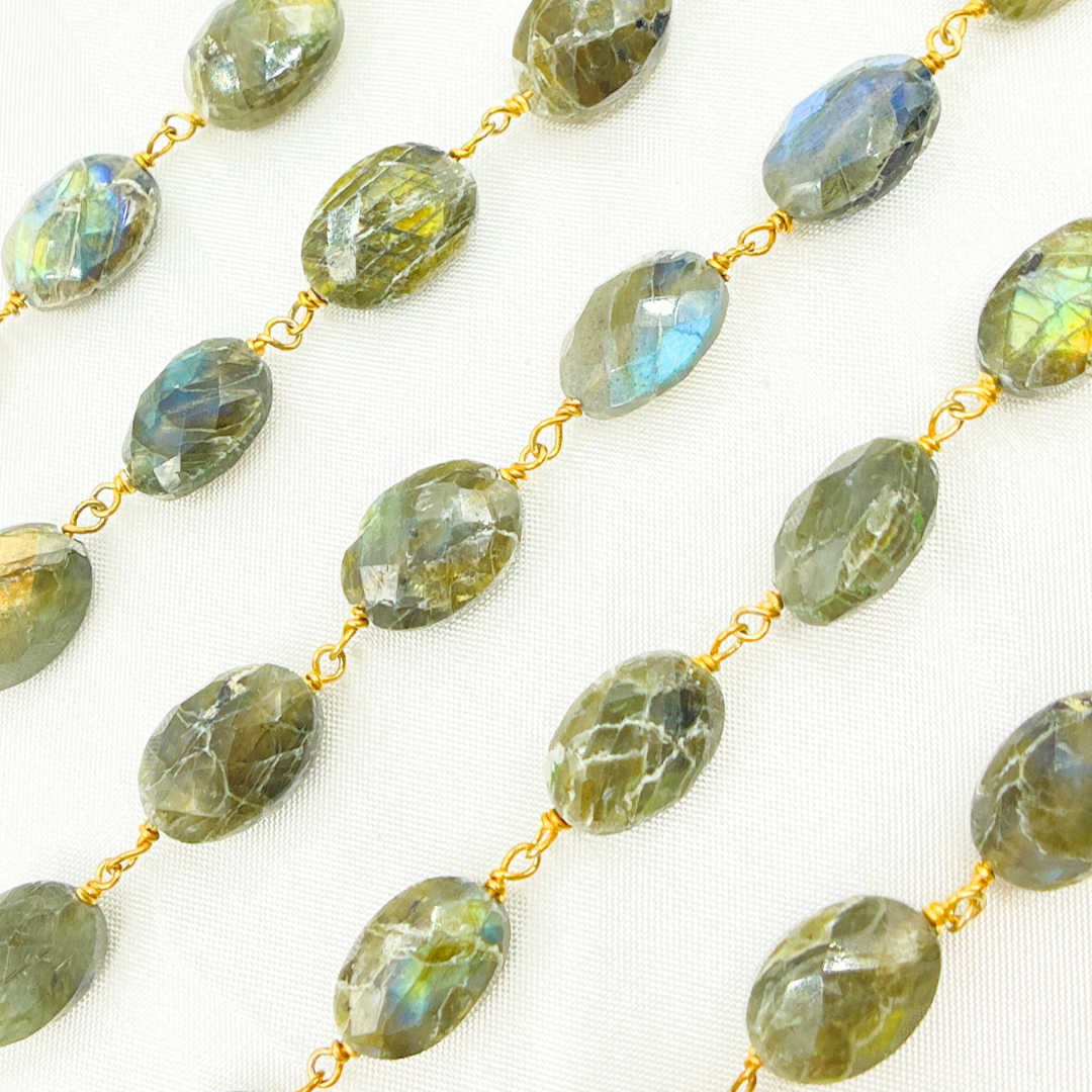 Labradorite Oval Shape Gold Plated Wire Chain. LAB79