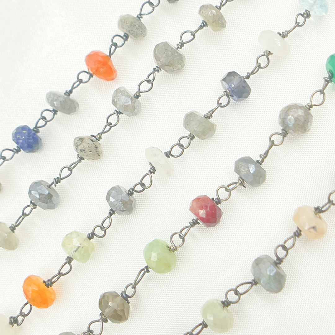 Multi Gemstone Oxidized Wire Chain.  MGS16