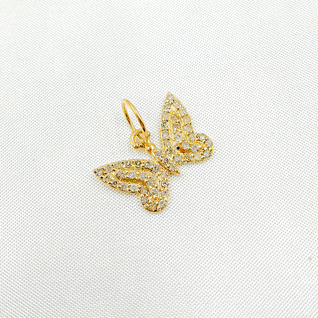 14k Solid Gold Diamonds Butterfly Charm. GDP614