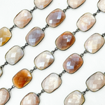 Load image into Gallery viewer, Coated Taupe Moonstone Rectangular Shape Bezel Oxidized Wire Chain. CMS99
