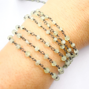 Prehnite Oxidized 925 Sterling Silver Wire Chain.