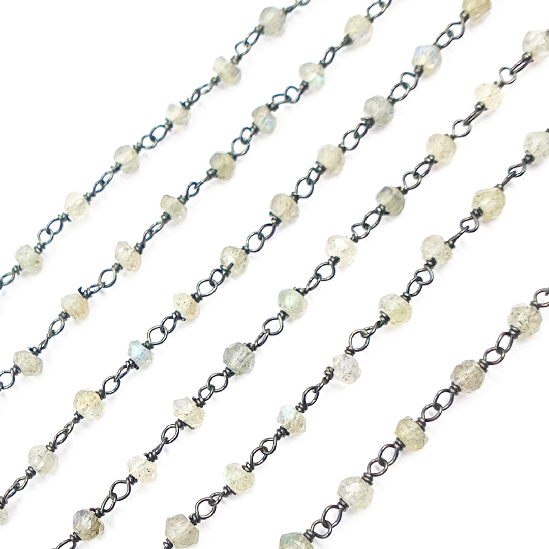 Coated Moonstone Black Rhodium 925 Sterling Silver Wire Chain. CMS52