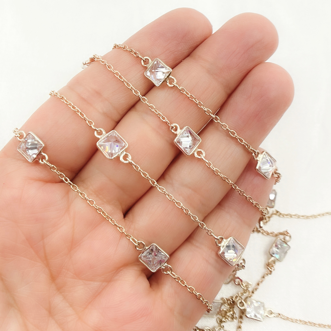 Cubic Zirconia Square Shape Connected Chain. CZ14