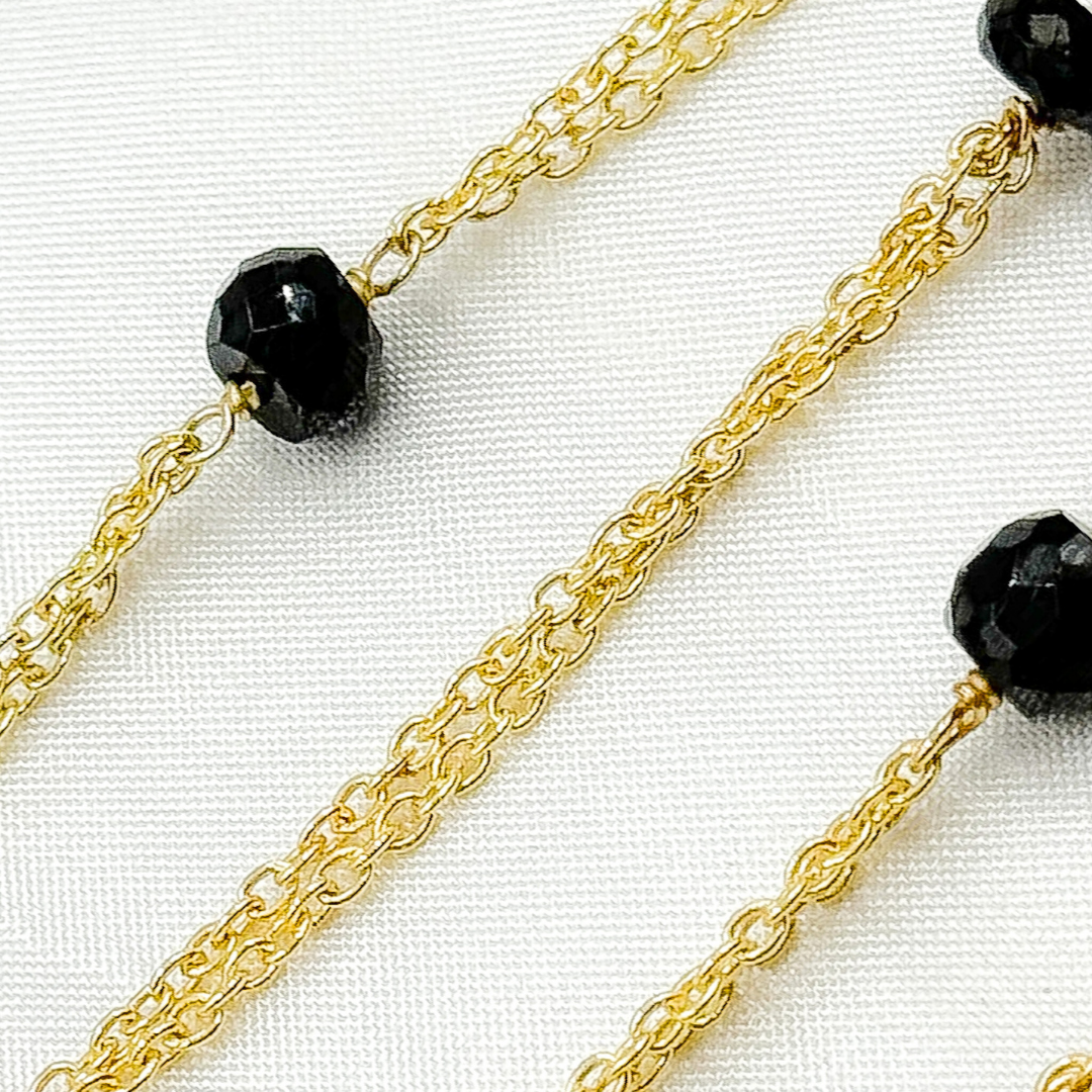 Black Spinel Double Gold Plated Connected Wire Chain. BSP33